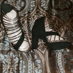 Wide width open toe strappy heeled sandal